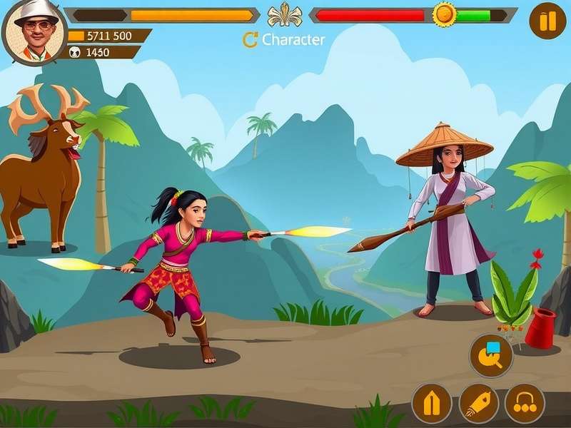 Folk Fusion Force gameplay screenshot showing traditional Indian elements
